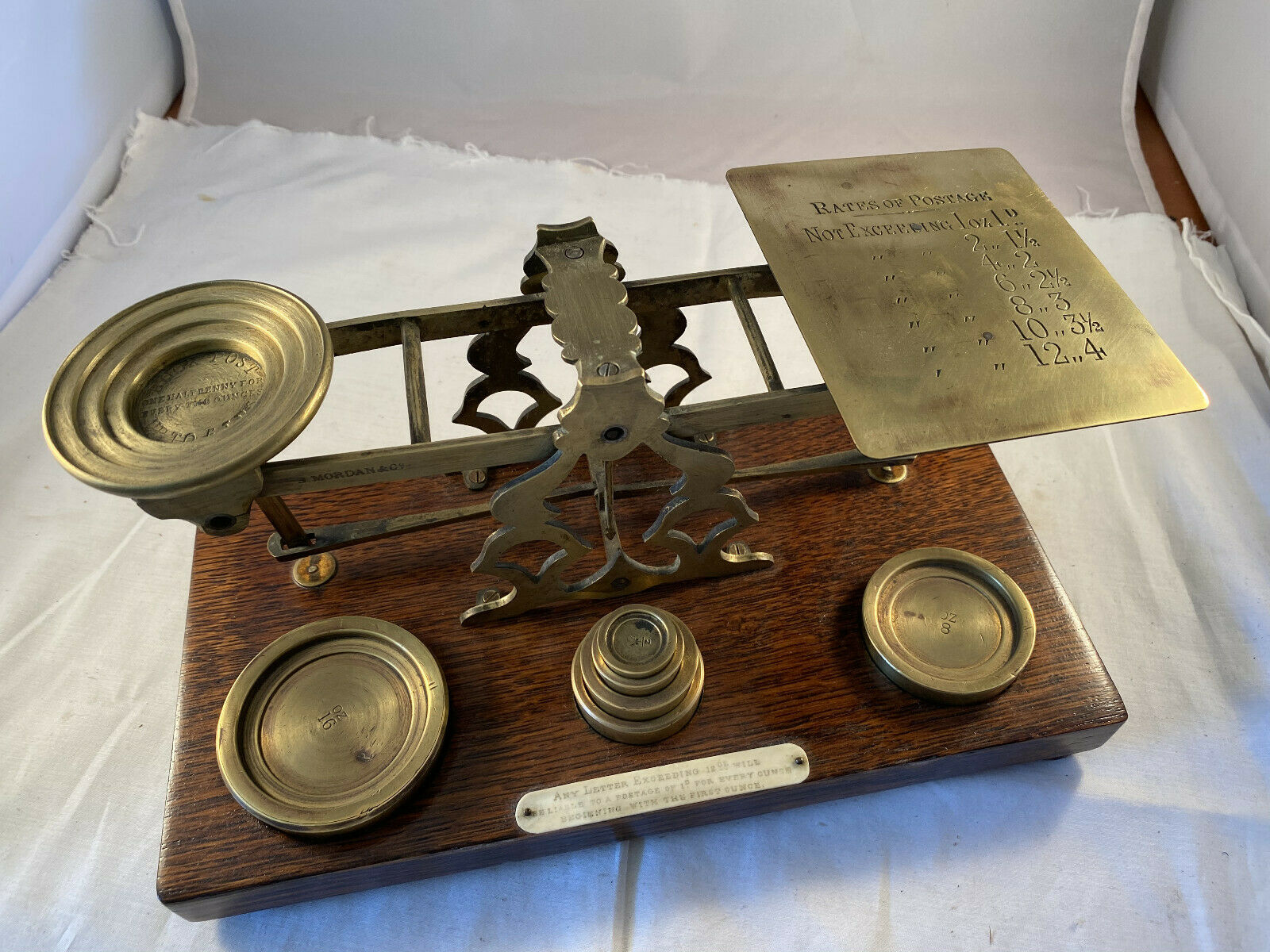 Beautiful Victorian Letter Scale by S.Mordan & Co., England with 6 weights