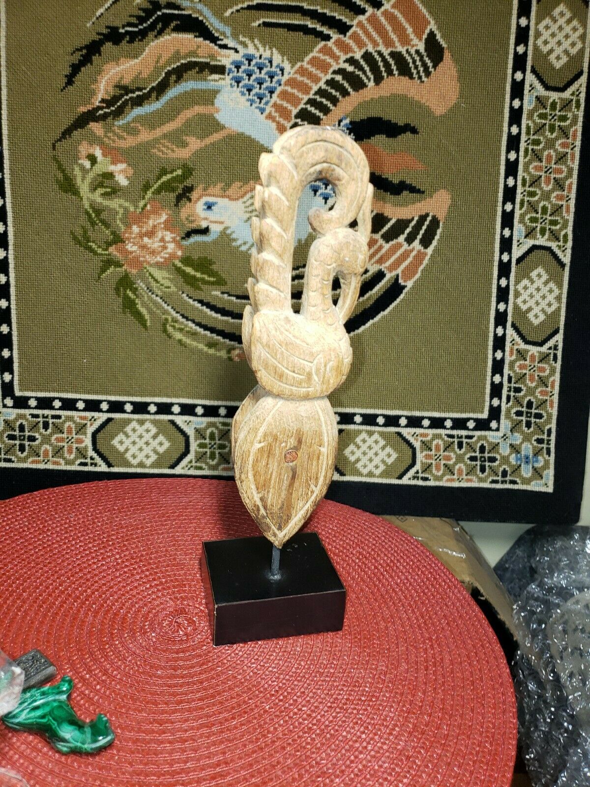 19th Century Wood Loom Pulley Weaving Pulley Bird Figural