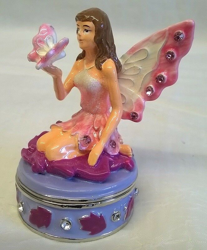 Juliana Treasured Trinkets Pink Winged Fairy & Butterfly Metal Trinket Box 15632