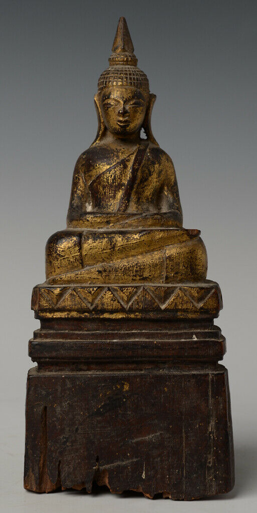 19th Century, Rattanakosin, Antique Thai Wooden Seated Buddha