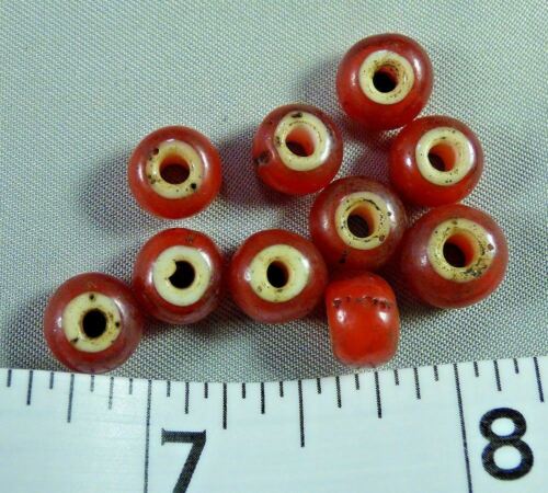 (10) Red White Heart Trade Beads Hudson's Bay Company Venetians 150+ Years Old