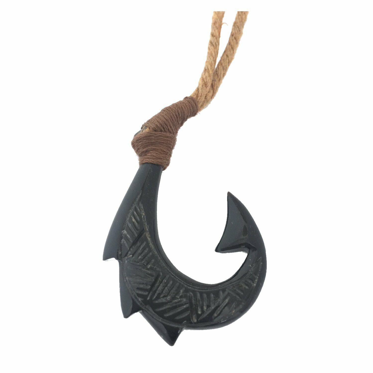 Hawaiian Jewelry Hand Carved Black Bone Fish Hook Hawaii Necklace from Maui