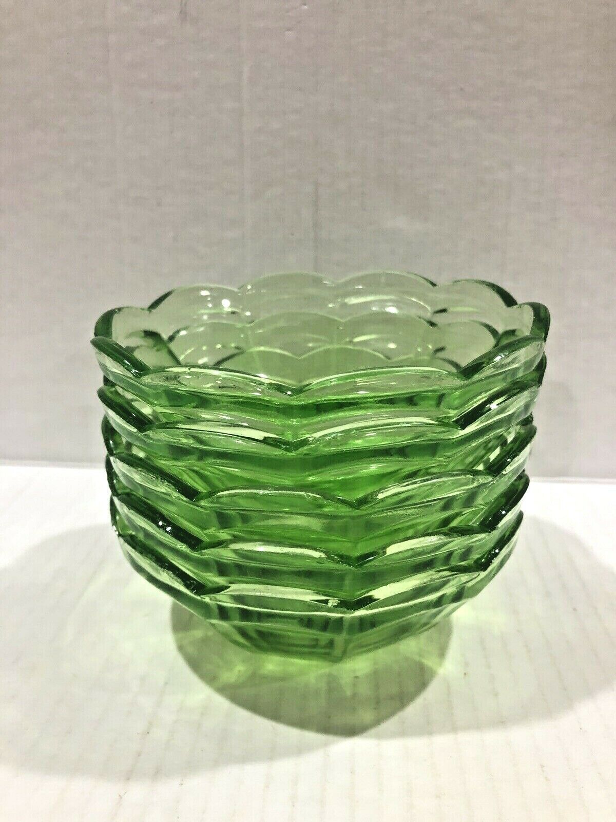 Vtg Federal Glass Green Scalloped Berry/dessert Bowl 4.75” Set Of Five