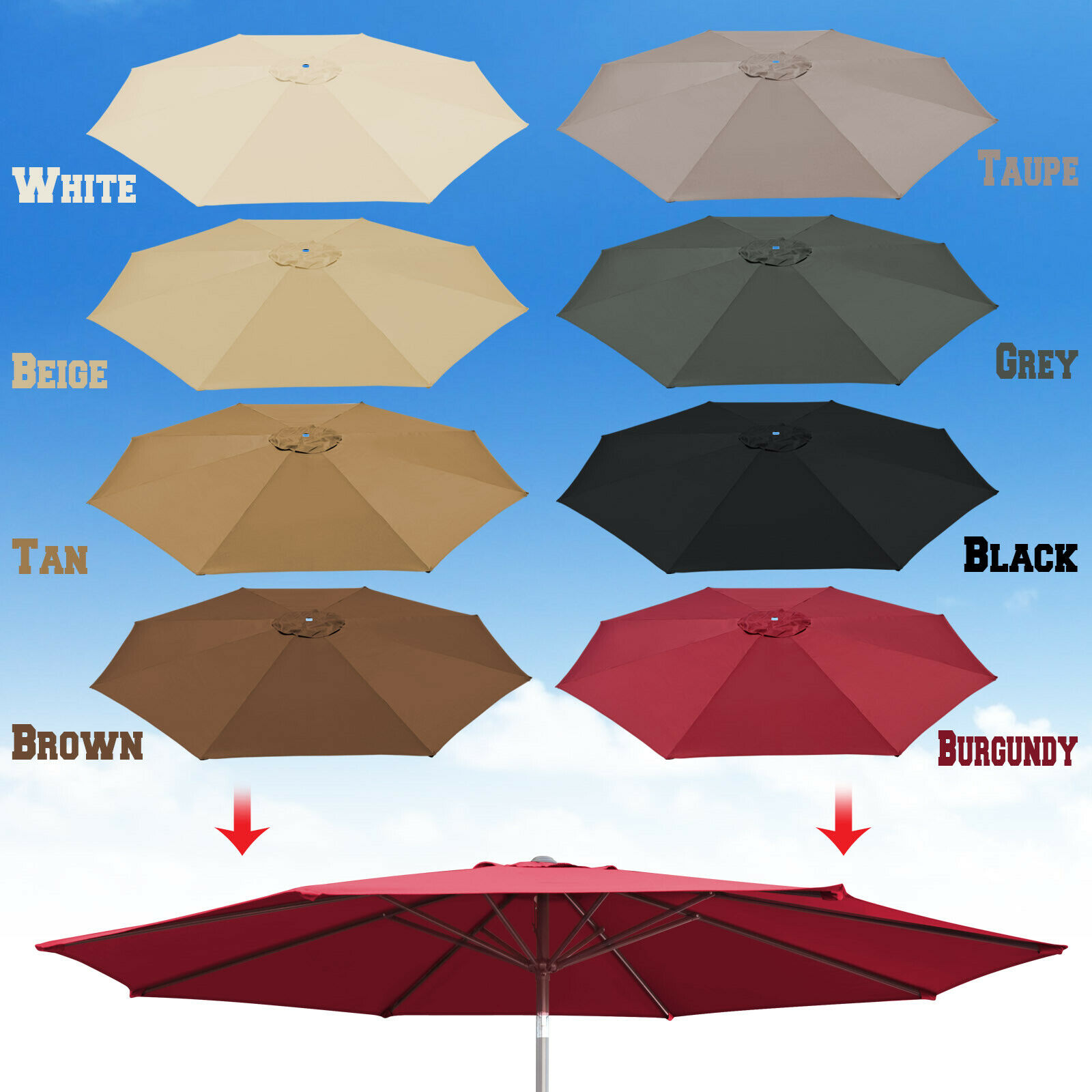 10ft Patio Umbrella Cover Canopy 8 Rib Replacement Top Outdoor