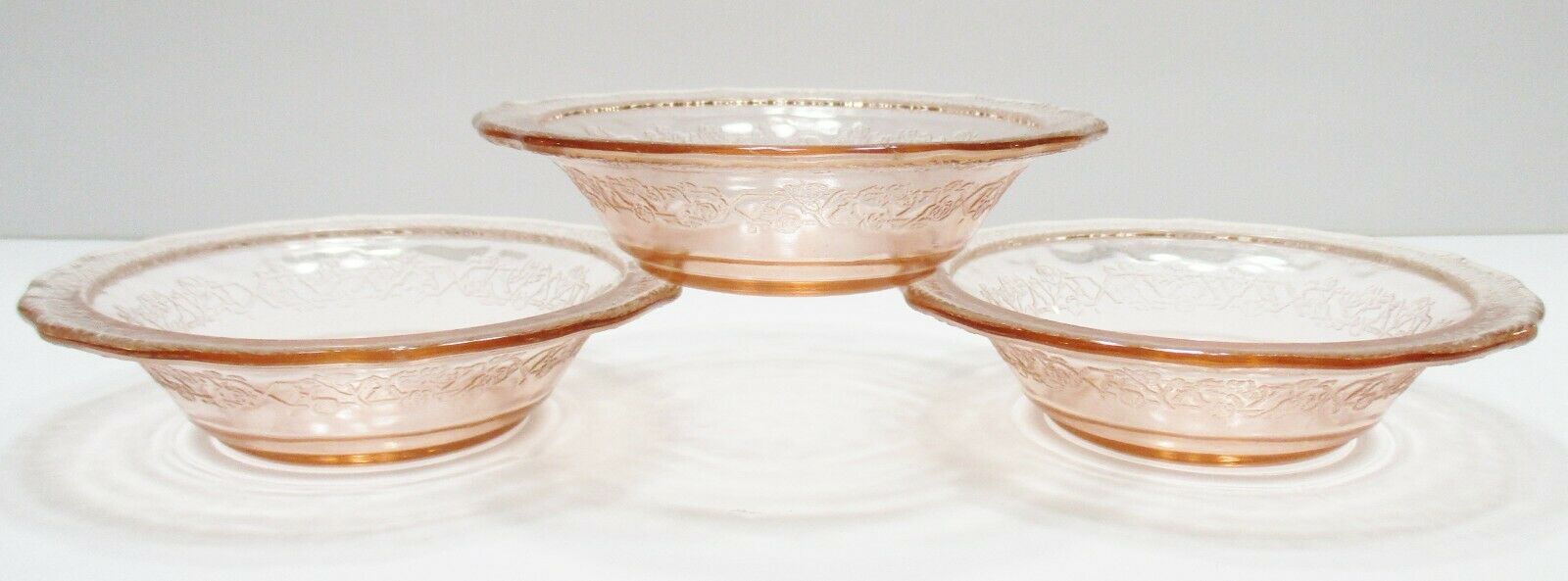 Lot Of 3 Federal Pink Depression Glass Normandie 5" Berry Fruit Bowls