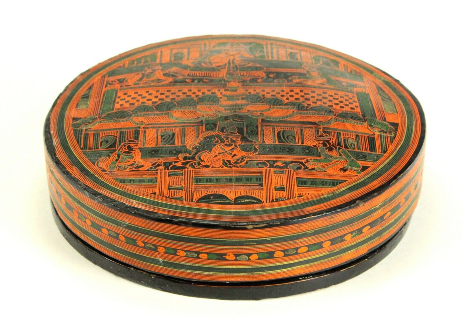 ^ Antique Southeast Asian Lacquered Wood Food Spice Betel Container Box w Trays