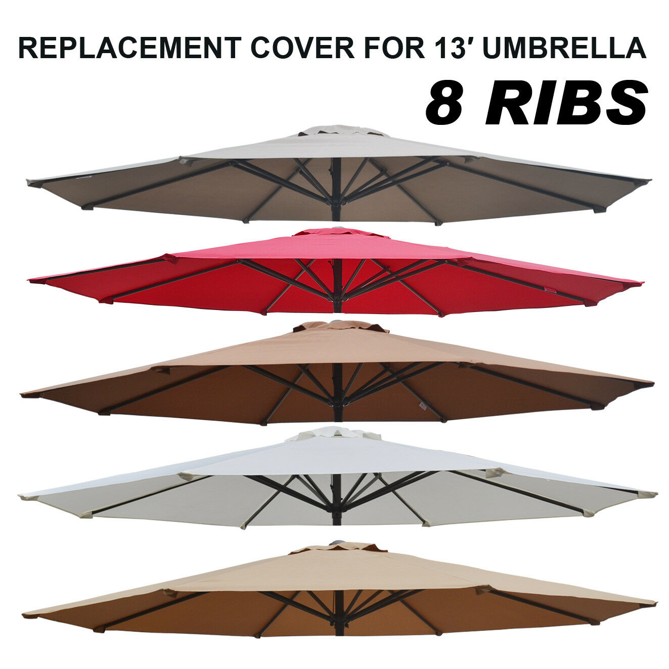 13ft 8-rib Patio Umbrella Cover Canopy Replacement Parasol Top Outdoor