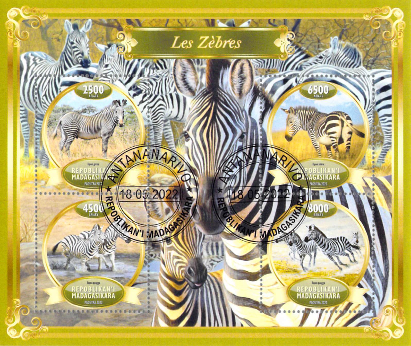 Madagascar 2022 Sheet  Zebras animals 4 vlaues (TS0081)