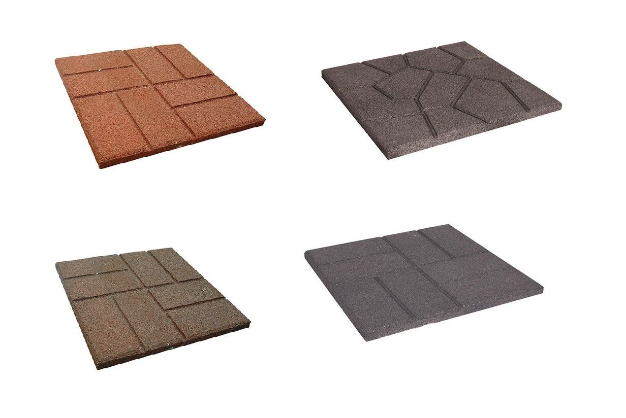 16" X 16" Reversible Brickface / Etna 100% Recycled Rubber Paver Red/brown/gray