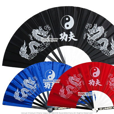 Martial Art Tai Chi Kung Fu Fighting Fan Steel Frame With Dragon Black Blue Red