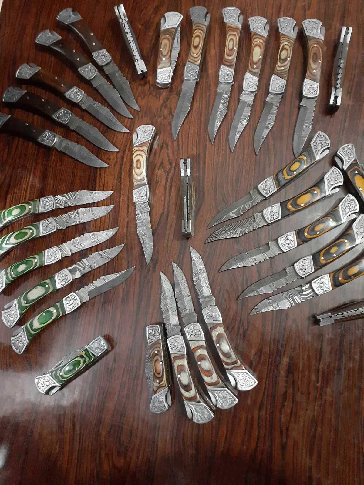 30 piece Custom Hand  Forged Damascus Steel Folding Pocket Knife...back lock.