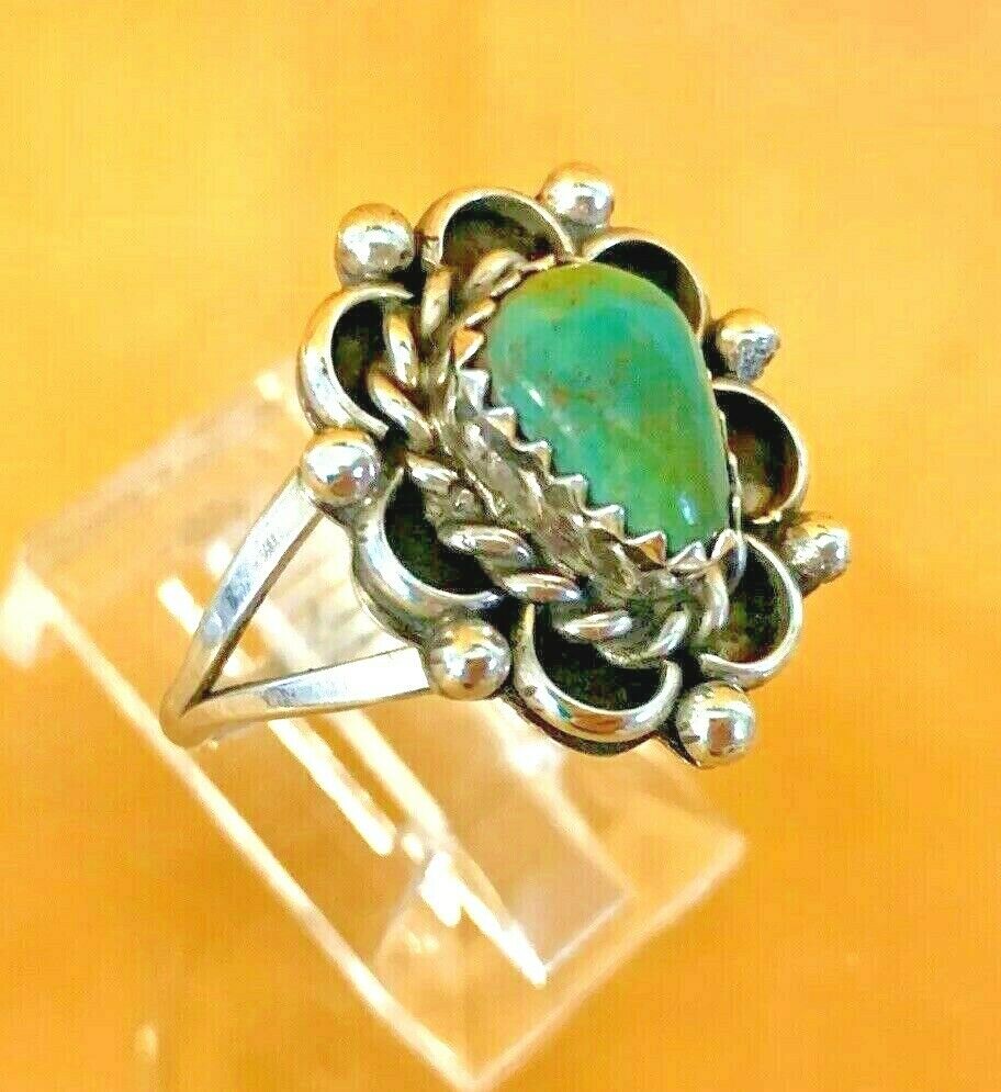 Ring Turquoise Sterling Silver Blossom size 6.9 Traditional Navajo