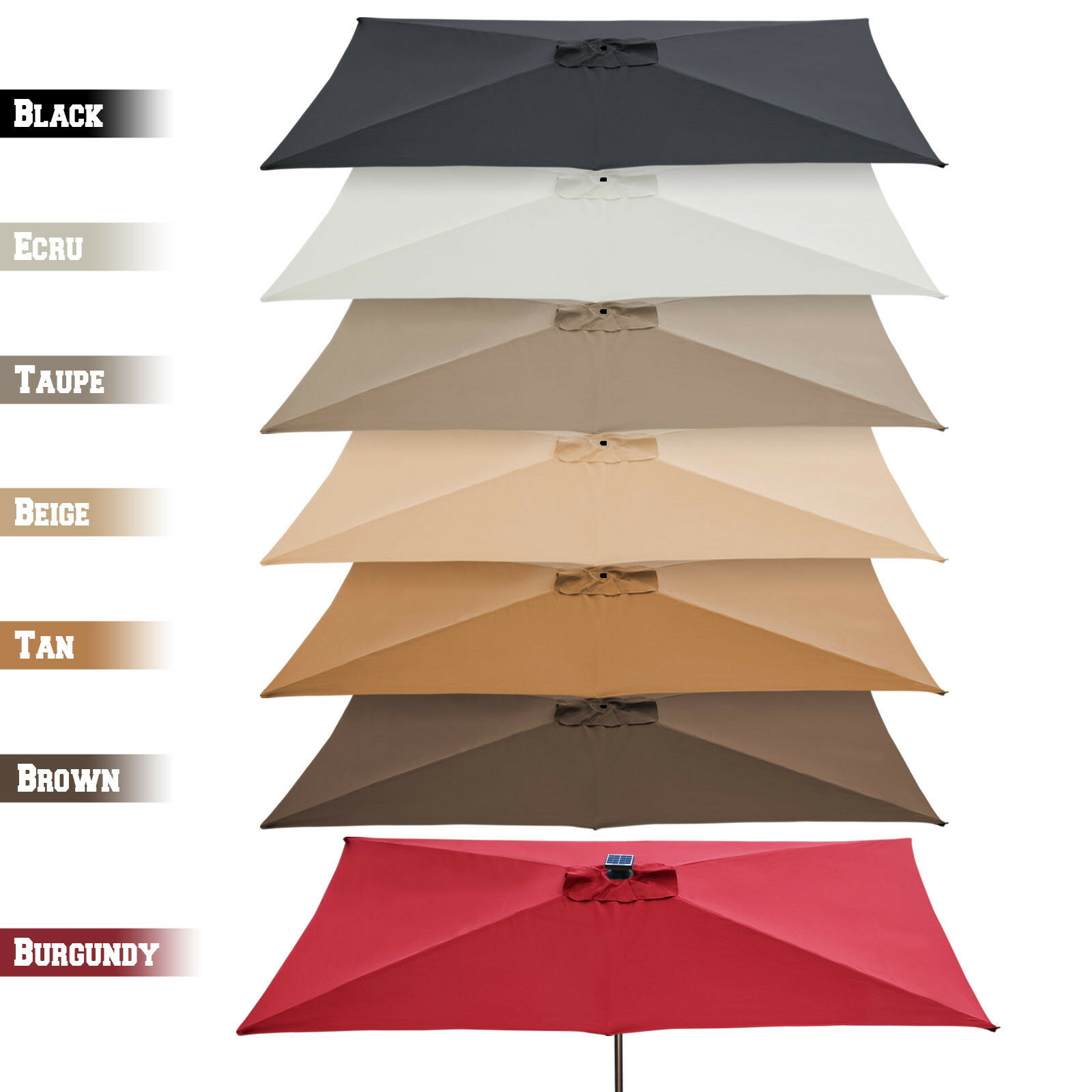 10'x6.5' Solar Patio Umbrella Replacement Canopy 6-Rib Parasol Top Cover Outdoor