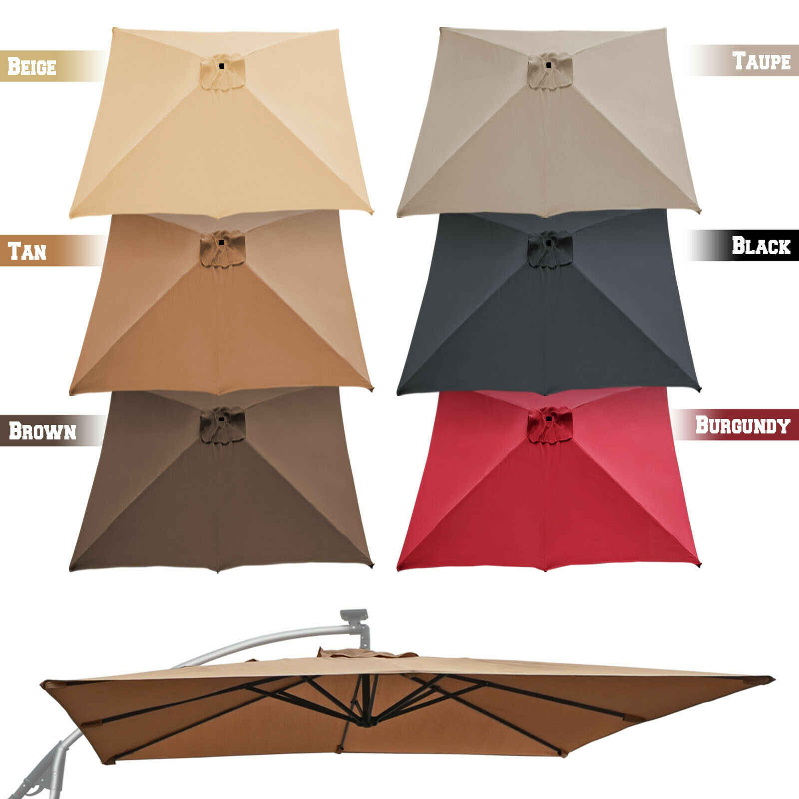 Replacement Canopy for Square 8.2x8.2ft 8 Ribs Hanging Solar Umbrella Cover Top