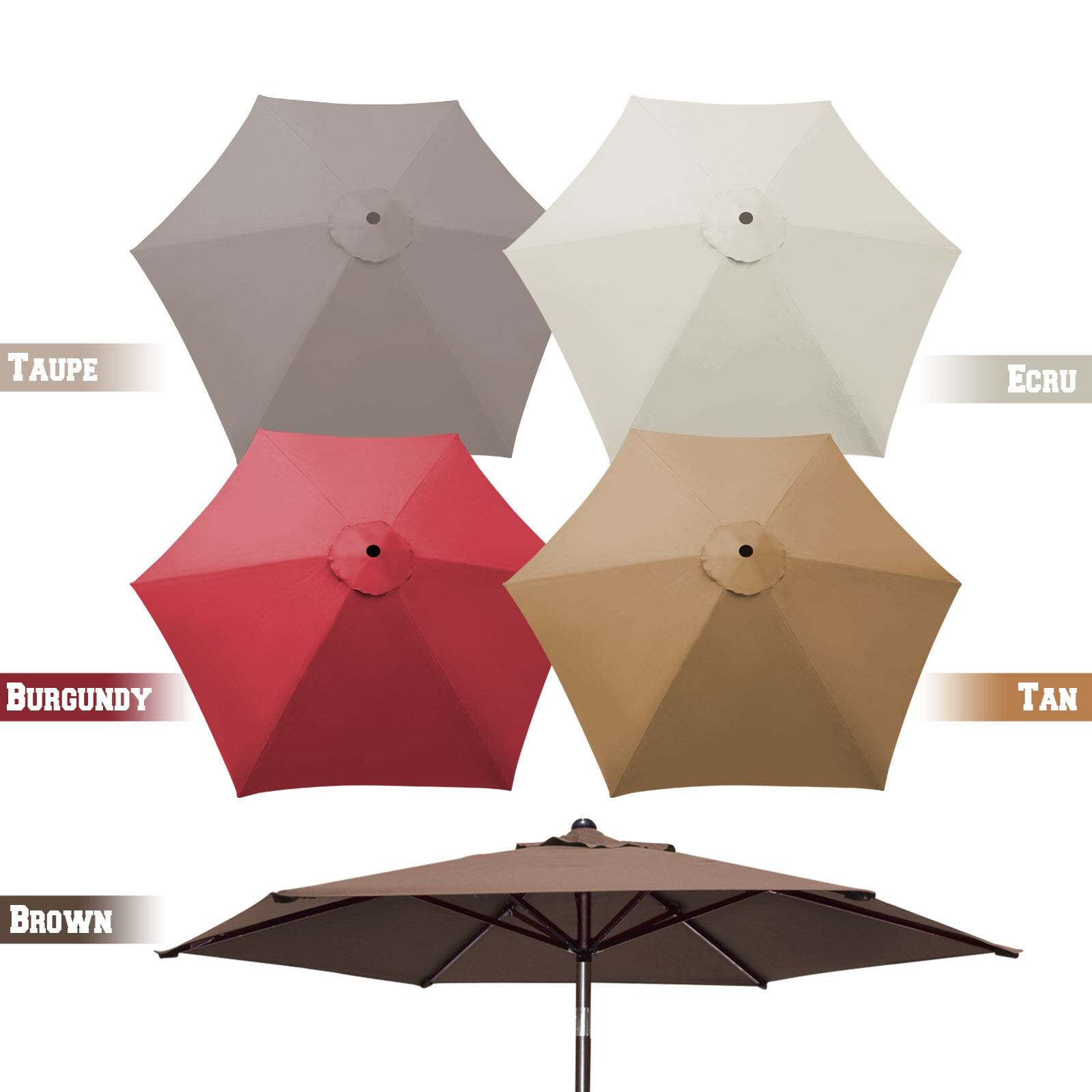 8.2ft 6 Ribs Patio Umbrella Canopy Replacement Parasol Sunshade Top Cover Only