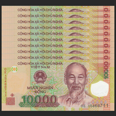 Lot 10 PCS, Vietnam 10000 10,000 Dong, 2011-2020, P-119, Polymer, Banknotes, UNC