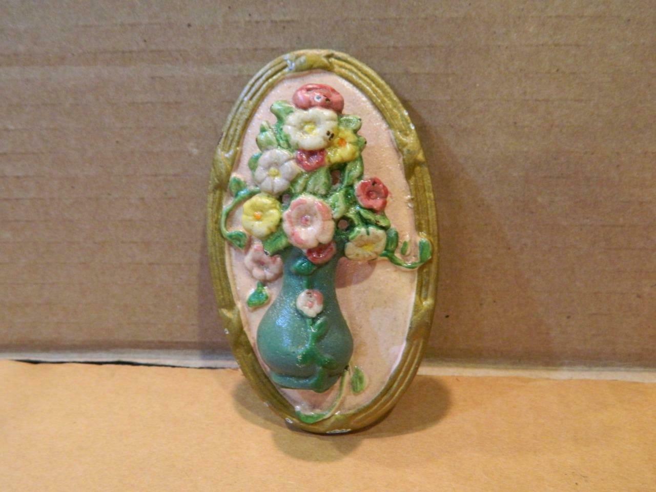 Hubley Mixed Flowers In Vase Oval Door Knocker Vivid Colors 1920's