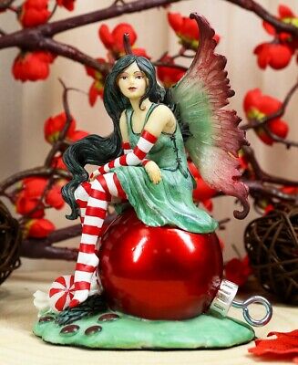 Ebros Amy Brown Santa Elf Fae Peppermint Candy Cane Christmas Fairy Figurine