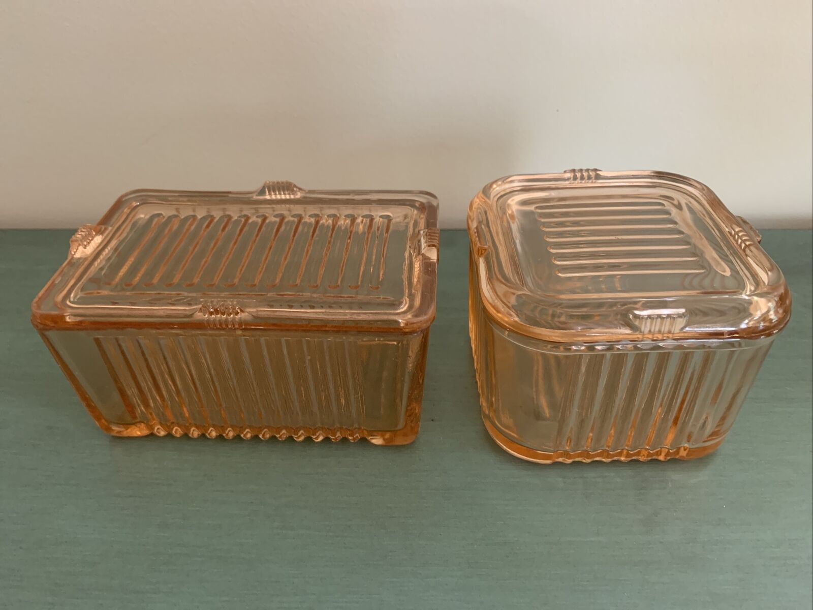 1930s FEDERAL Pink Depression Glass REFRIGERATOR DISHES ~ Rectangle/Square w/Lid