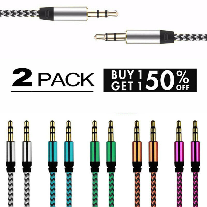 2pack Aux Cord 3.5mm Male To Male Auxiliary Audio Cable For Car Headphone Iphone