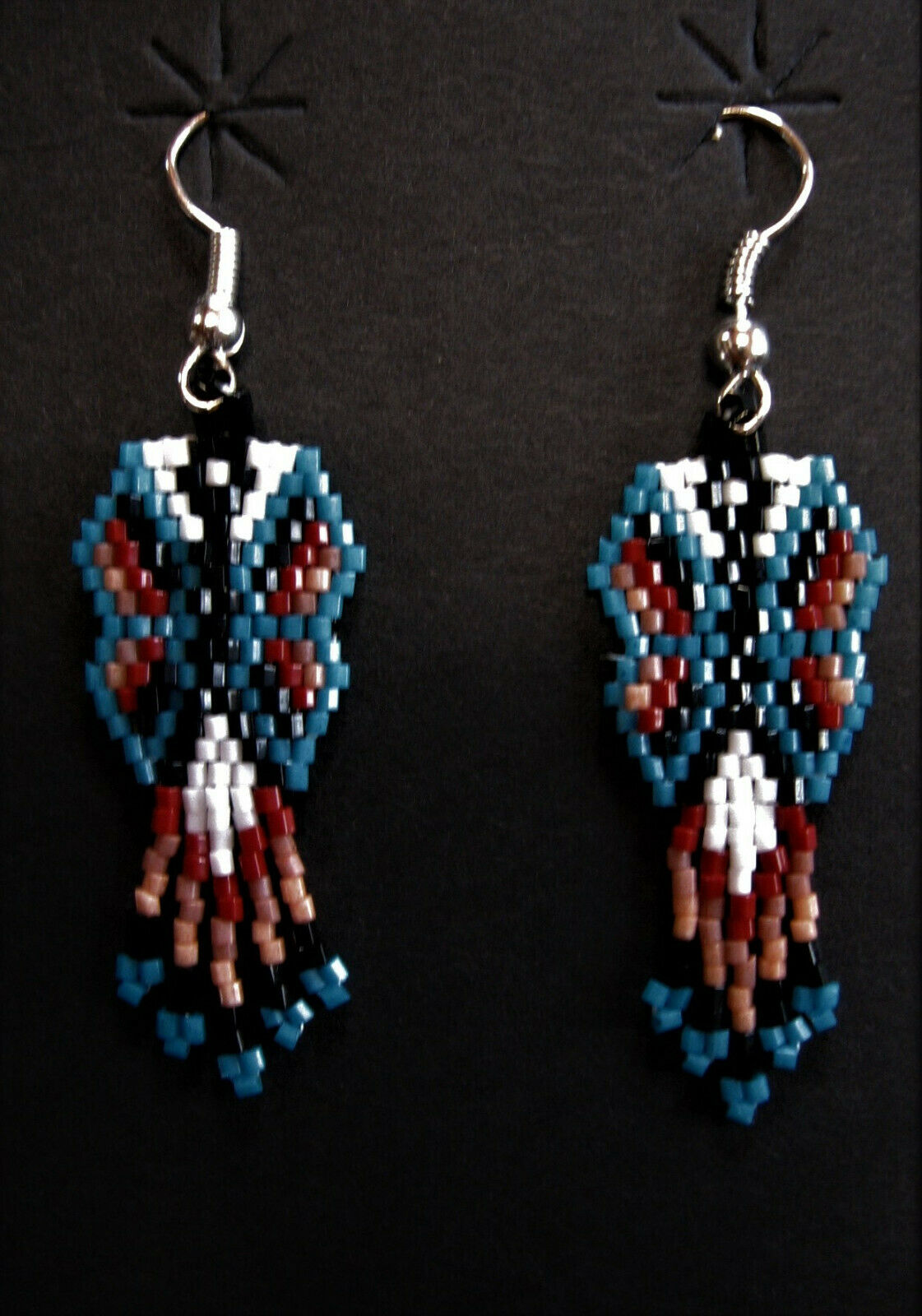 Blue Beaded Butterfly Dangle Earrings - Navajo Handmade