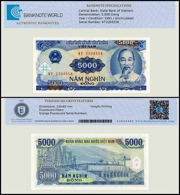 Vietnam 5,000 Dong Banknote, 1991, P-108a, UNC, TAP Authenticated