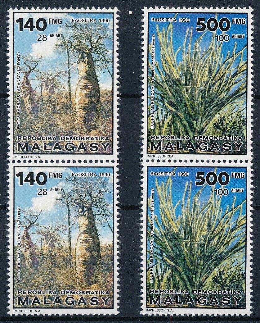 [p16029] Madagascar 1990 : Trees - 2x Good Set Very Fine Mnh Stamps In Pairs