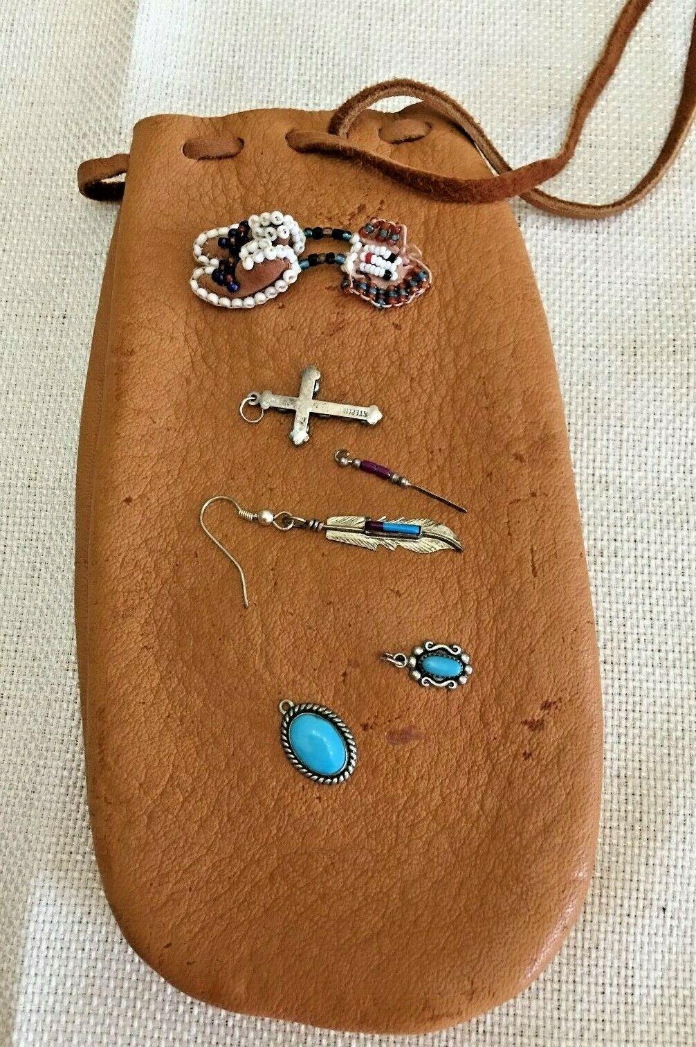 Elk Skin Medicine Pouch With Trinkets Inside  Locally Hand Made And Sewn  Kk
