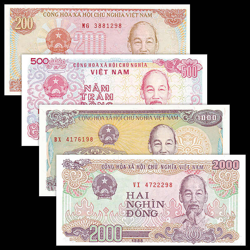 Vietnam Viet Nam 4 PCS Banknotes Set (200+500+1000+2000 Dong) UNC