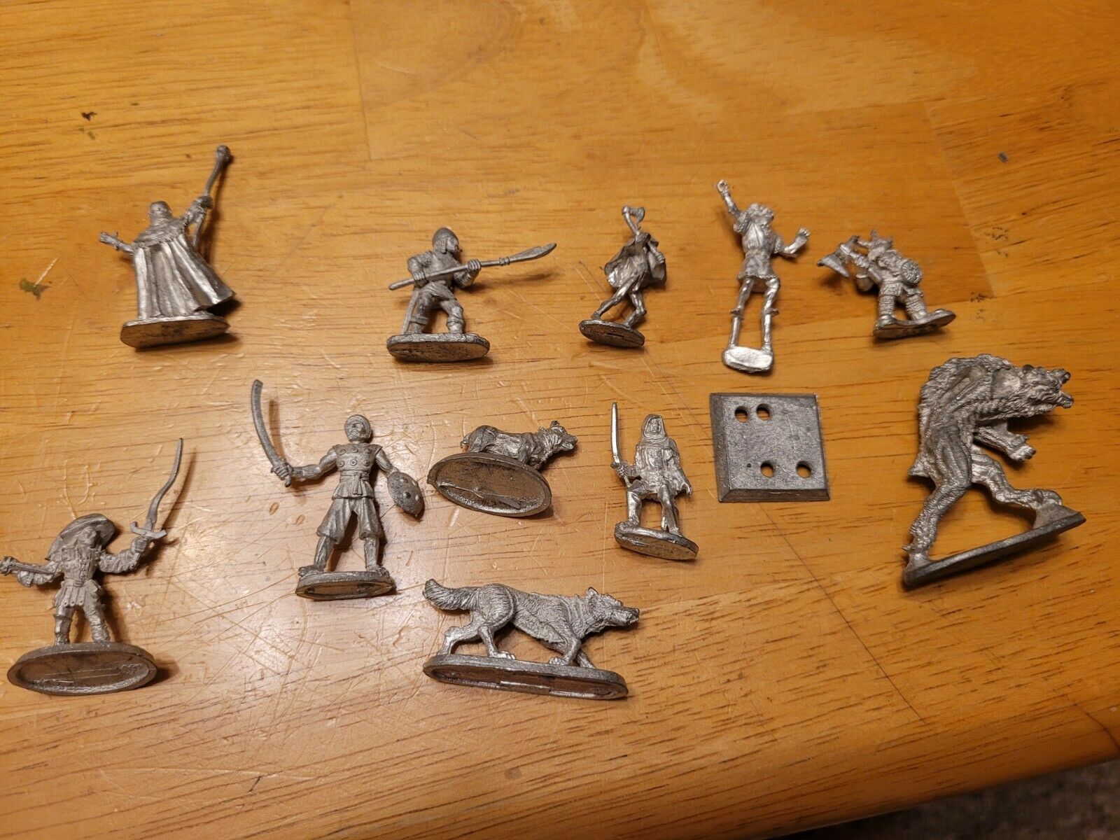 25mm partha miniatures - magic users, wolf, female Fighters, dwarf, wardog, etc