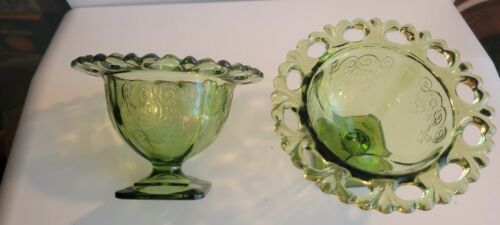Set Of 2 Vintage Green Indiana Glass Lorain Depression Glass Footed Sherbet...