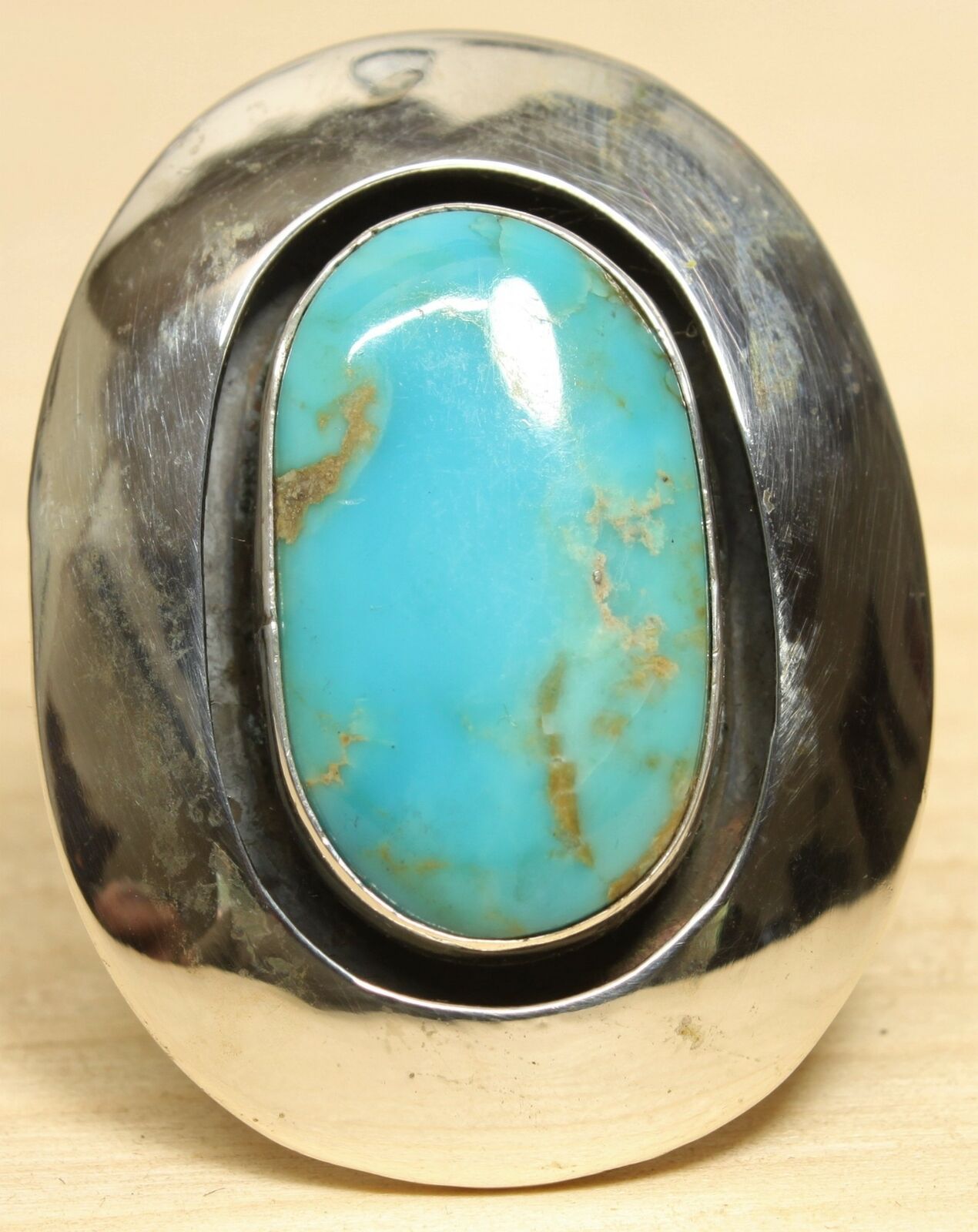 Excellent Sterling Silver and Turquoise Shadowbox Size 7.0 Ring X705B