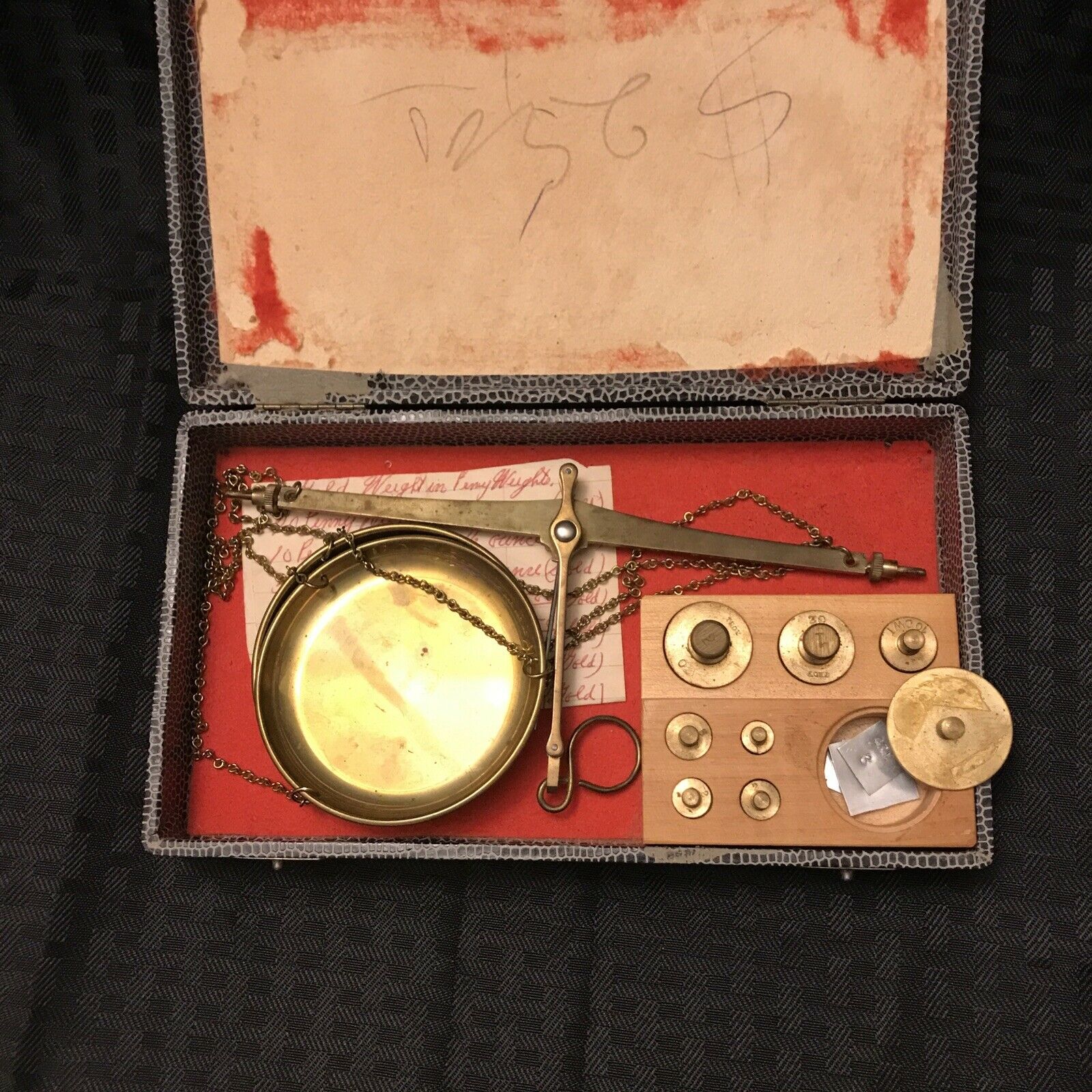 Vintage Brass Apothecary Pharmaceutical Scale Gold w/Weights & Box West Germany
