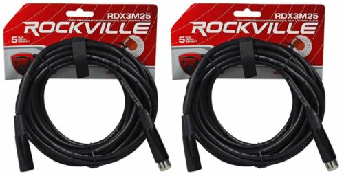 (2) Rockville Rdx3m25 25 Foot 3 Pin Dmx Lighting Cables 100% Ofc Female To Male