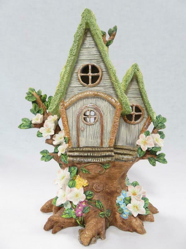 Lighted Lenox Resin Spring Fairy Cottage Tree House