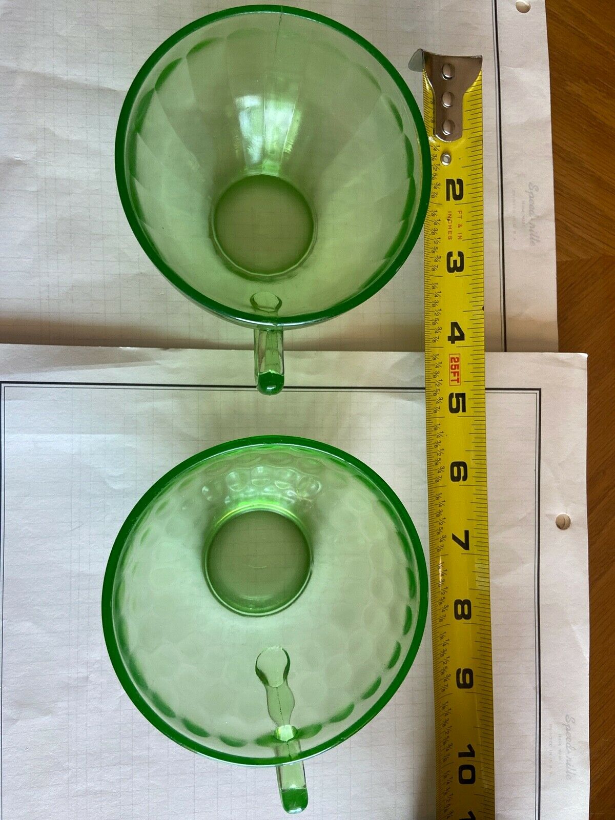 Vintage Green Federal Depression Glass Coffee / Tea Cup Lot Of 2