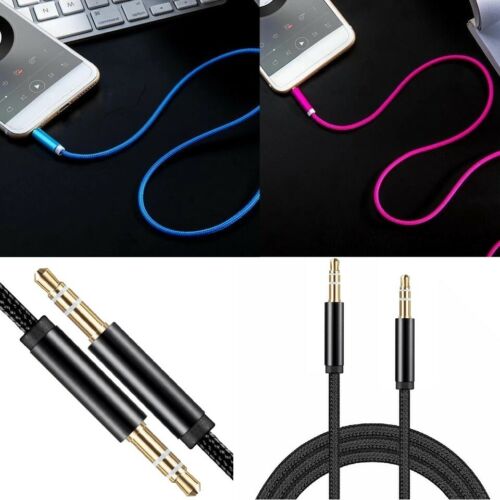 2x 3.5mm Braided Male To Male Stereo Audio Aux Cable Cord For Pc Ipod Car Iphone
