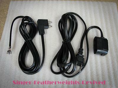New Singer Single Lead Power & Two Pin Foot Control Cords -15-91, 301, 401, 403,