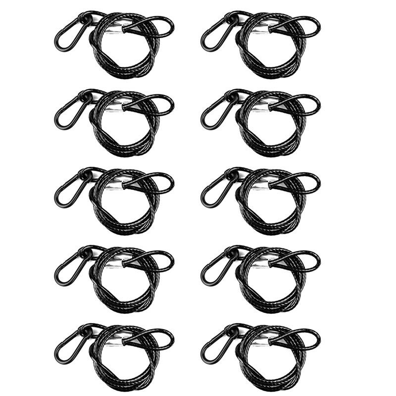 10 Packs 3FT Black Safety Cable Stainless Steel Security Rope Max.Load 110lb