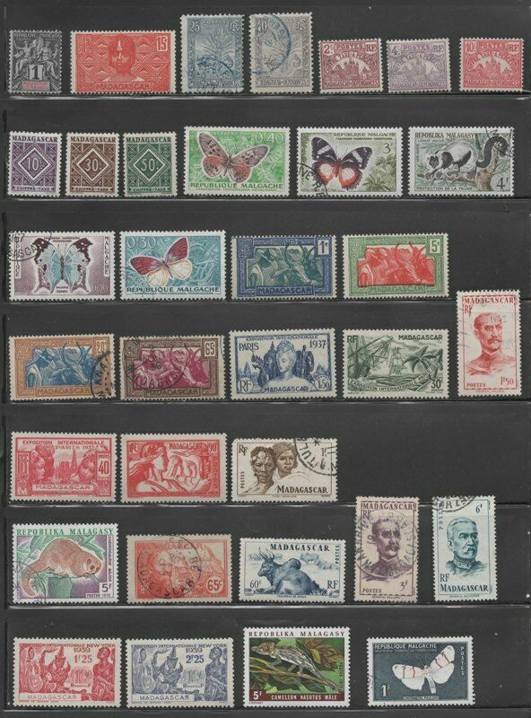 MADAGASCAR EARLY STAMP COLLECTION - 89 DIFFERENT SINGLES (Lot MADAGASCAR 4)