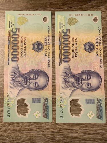 1 Million Vietnam Dong. 2 X 500,000 Banknotes. Cir Vnd Notes. Vietnamese H